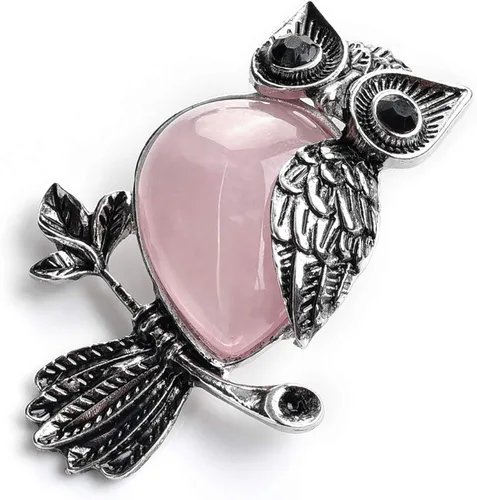 Vista 2 de Jovivi Regalos de búho, collar de búho, piedras de cristal curativas, collares con colgante para mujeres y hombres, amatista natural, joyería