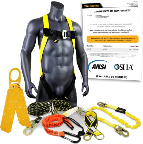 Vista 11 de KwikSafety - Charlotte, NC - GATOR [COMBO] Anclaje de techo reutilizable temporal + conjunto de cuerda de línea de vida vertical de 50 pies, probado