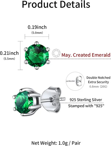 Vista 5 de ChicSilver Aretes de plata de ley 925 con forma de corazón brillante, redondaprincesa con piedra natal para mujer, joyería de cumpleaños