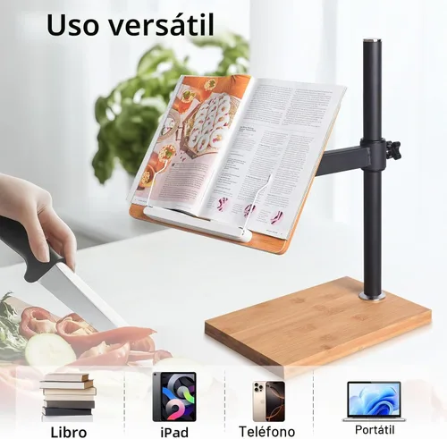Vista 3 de wishacc Soporte de libro ajustable para lectura, soporte ergonómico de lectura de libros de escritorio con ajuste de altura y ángulo, soporte