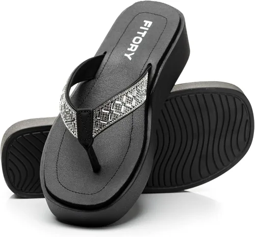 Vista 7 de FITORY Sandalias de plataforma con diamantes de imitación para mujer