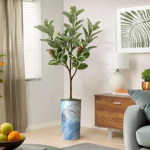 Vista 8 de Árbol artificial en macetero con efecto de granito moderno, palmera tropical areca artificial de seda para decoración del hogar en interiores