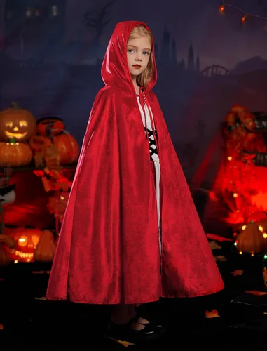Vista 3 de Disfraz de Halloween de lujo para niñas con capucha roja, capa tradicional, cuento de hadas, disfraz de princesa cosplay
