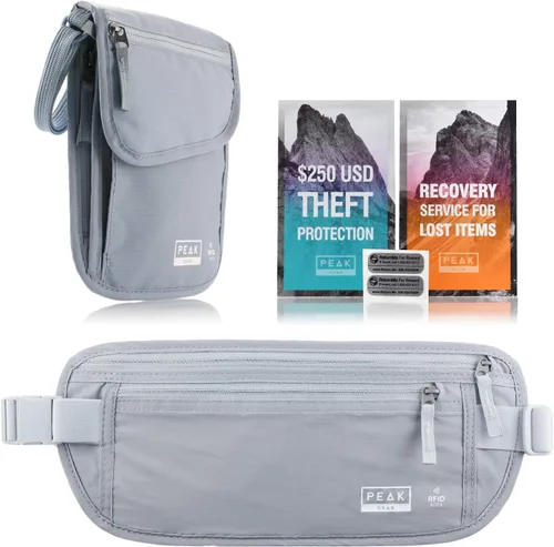 Vista 7 de Peak Gear Bolsa de viaje RFID con protección contra robos y servicio perdido y encontrado Beige (cartera de cuello)