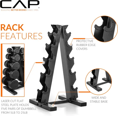 Vista 4 de CAP Barbell Juego de mancuernas hexagonales recubiertas de 150 libras con estante vertical Múltiples opciones
