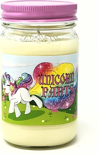 Vista 9 de Vela perfumada Unicorn Farts, aroma a refresco de uva, vela de cera de soja totalmente natural (3 mechas grandes, refresco de uva morada)