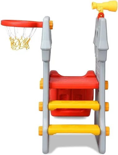 Vista 8 de OLAKIDS Tobogán 5 en 1 para niños pequeños, escalador de patio de juegos para interiores y exteriores con tobogán, aro de baloncesto, telescopio