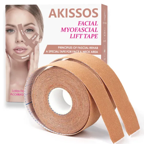 Vista 11 de Akissos Cinta de elevación miofascial facial Cinta de elevación facial Cintas tonificantes faciales Parches antiarrugas Adhesivos anticongelación