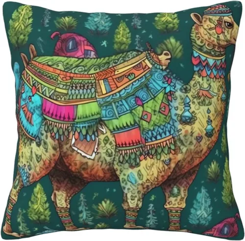 Vista 9 de Fundas de almohada con estampado de dibujo a mano de camello colorido, funda de cojín cuadrada, funda de cojín suave, funda de almohada