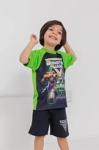 Vista 2 de Monster Jam Conjunto de 3 piezas de camiones camiseta sin mangas, pantalones cortos de rizo francés