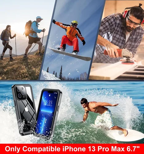 Vista 8 de SPIDERCASE Solo diseñada para el iPhone 13 Pro Max, funda impermeable, lente incorporada y protector de pantalla, protección completa de alta