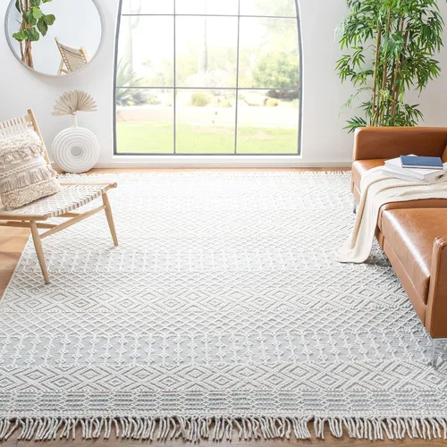 Vista 14 de SAFAVIEH Natura Collection - Alfombra decorativa de 2 x 3 pies, color marfil, con flecos de lana marroquí bohemia, hecha a mano, ideal para zonas