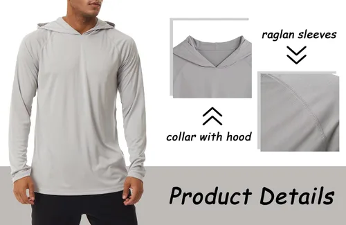 Vista 4 de BIYLACLESEN Camiseta de manga larga con protección solar para hombre, con UPF 50+ y capucha
