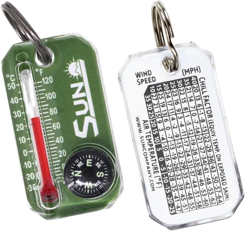Vista 7 de Sun Company Therm-o-Compass Brújula multifuncional con cremallera y termómetro con tabla de enfriamiento de viento Ideal para camping