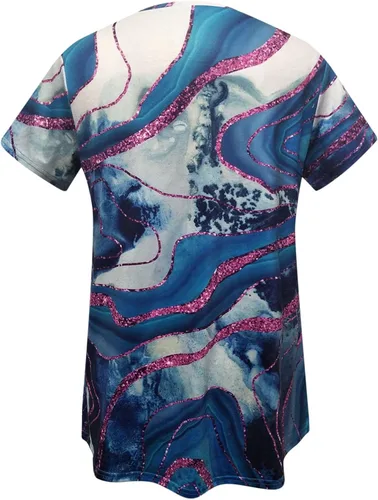 Vista 4 de Tops básicos para Mujer Camisa dobladillo oscilante Estampado de mármol ropa Manga Corta Blusa Cuello Redondo Camisetas