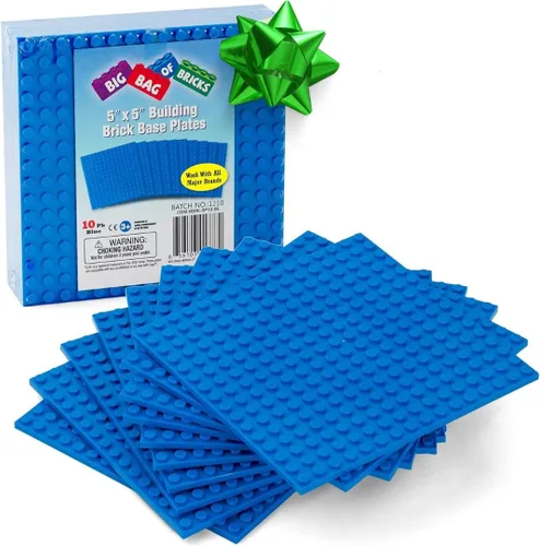 Vista 8 de Placas base para edificio de ladrillo, Placas base de 5 x 5 de color azul (10 piezas), Conectividad en ambos lados, ajuste firme para todas
