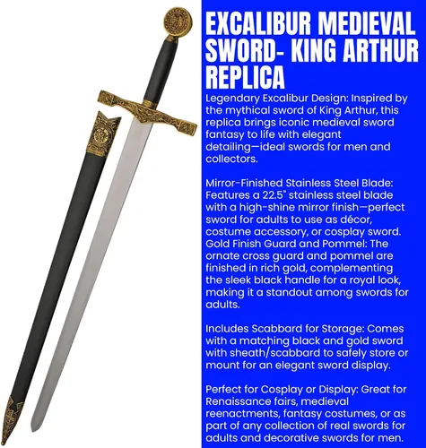 Vista 2 de SZCO Supplies Espada Excalibur de oro, negro
