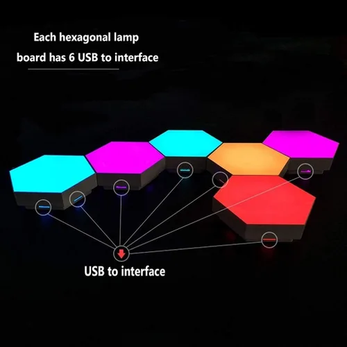 Vista 3 de QFFL Paneles de luz LED inteligentes hexágonos luces LED Paneles de luz LED multicolor triángulo panel USB a interfaz para conectar para el hogar