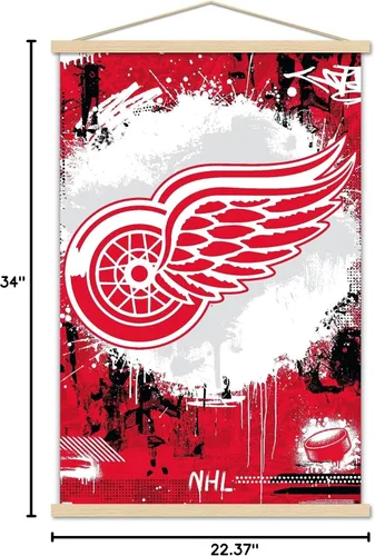 Vista 7 de Trends International NHL Detroit Red Wings - Póster de pared con logotipo Maximalist 23 con marco magnético Juego de perchas de madera de haya