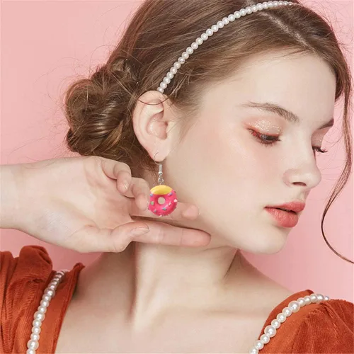 Vista 4 de Juego de 4 pares de pendientes de resina para mujer y niña, diseño de donut