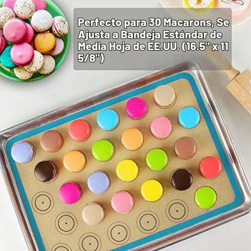 Vista 2 de Alfombrilla de silicona para hornear macarrones - Juego de 2 hojas antiadherentes de silicona para macarrones, forro para galletas