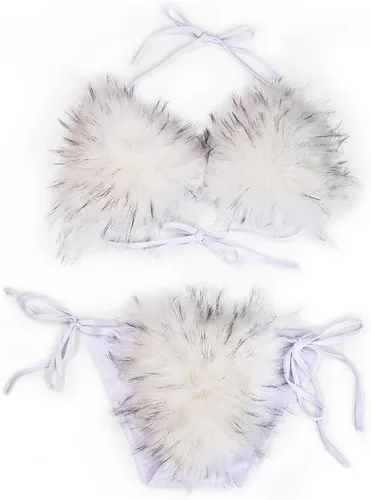 Vista 19 de ZOSCGJMY Conjunto de bikini de dos piezas de piel sintética para mujer Beige