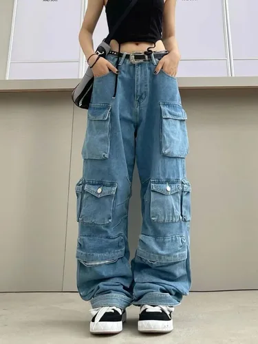 Vista 2 de Pantalones cargo holgados para mujer, ropa Y2K, multibolsillos, ajuste relajado, ropa de hadas Grunge, ropa Alt Emo Streetwear