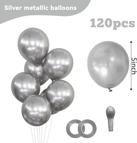 Vista 2 de 120 unidades de 5 pulgadas de globos plateados metálicos, globos de látex plateados metálicos cromados, globos mini pequeños para decoraciones