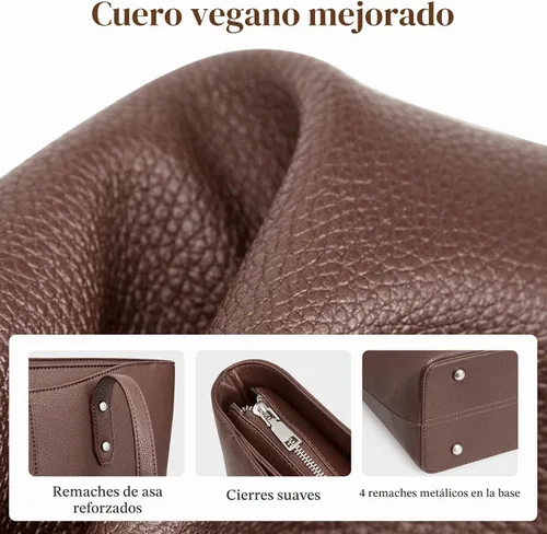 Vista 7 de S-ZONE Bolsa de mano para mujer, bolsos de trabajo, bolsos de mano, correa Café