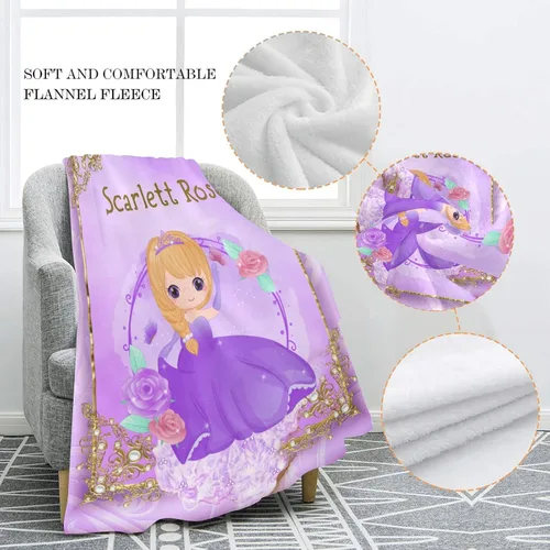 Vista 5 de Manta de forro polar suave con nombre en blanco para bebé niña, color morado, 30 x 40 pulgadas