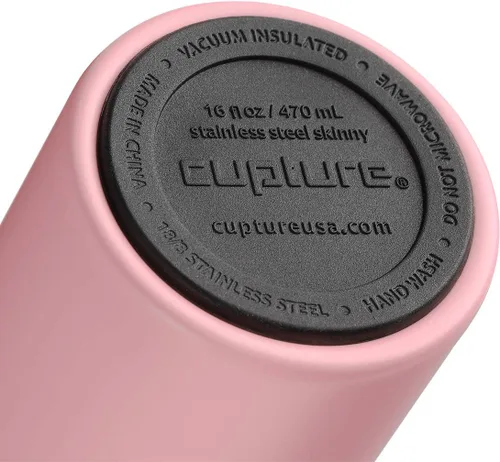 Vista 9 de Taza Cupture de acero inoxidable delgada con aislamiento, con tapa y pajita reutilizable - 16 oz (Rosa brillante)
