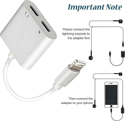 Vista 2 de [Certificado MFi de Apple] Paquete de 3 adaptadores de auriculares para iPhone, 2 en 1 Lightning a Dual Lightning Aux Dongle Cable Dongle