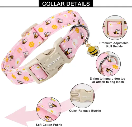 Vista 14 de Aring Pet Collar de algodón, ligero y ajustable, con hebilla de liberación rápida, para perros pequeños, medianos y grandes, para cachorros, S, Hoja