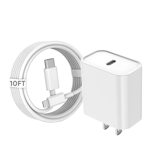 Vista 9 de Cargador rápido para iPhone, [certificado MFi] Bloque de carga rápida USB C de 20 W con cable de Tipo-C a Lightning de 10 pies, carga súper rápida