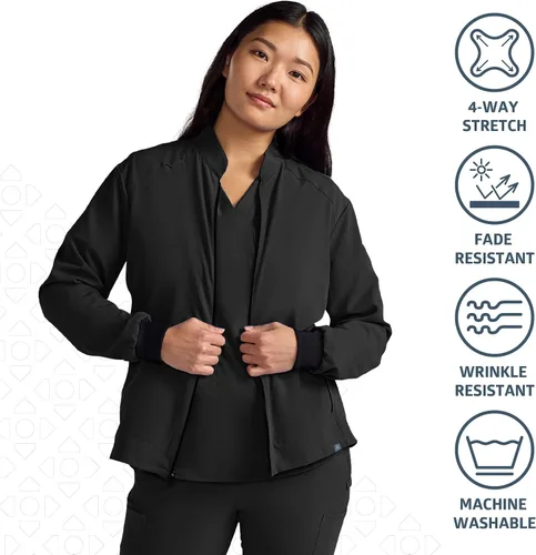 Vista 2 de ave. Women's Solano Four Pocket Athletic Scrub Jacket Negro