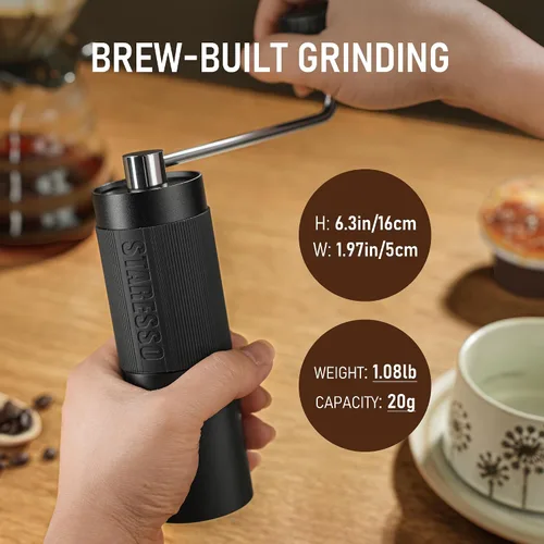 Vista 6 de STARESSO D6 PLUS - Molinillo de café manual, rebaba cónica de acero inoxidable All Metal, Numerical Adjustable Setting, Easy to Use, Consistency