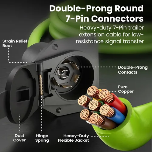 Vista 4 de GEARit Cable de extensión para remolque de 7 vías (1 pie) Enchufe de remolque de 7 pines Cable en línea Arnés de cables Conector de clavijas dobles