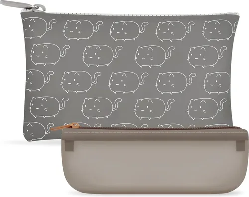 Vista 7 de Manmihealth Bonita bolsa de maquillaje de silicona para gatos, bolsas de cosméticos para mujeres, soporte para brochas de maquillaje de viaje, bolsa