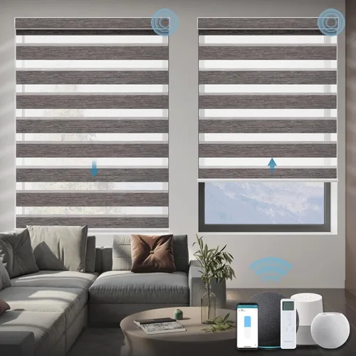 Vista 16 de Persianas motorizadas de cebra, 85 % opacas, automáticas que funcionan con HomeKit, Alexa, Google Home, control remoto, oficina en casa