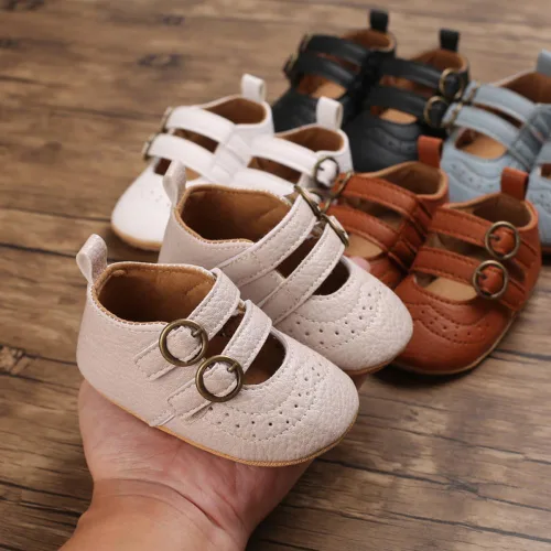 Vista 6 de Mary Jane - Zapatos planos de vestir para bebé, zapatos para recién nacidos, antideslizantes, de piel sintética, para fiesta, escuela, boda