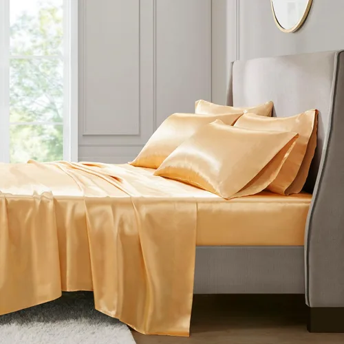 Vista 70 de Madison Park Essentials - Juego de sábanas de satén de lujo y sedoso con brillo natural, bolsillo elástico de 14 pulgadas para colchones de hasta 16