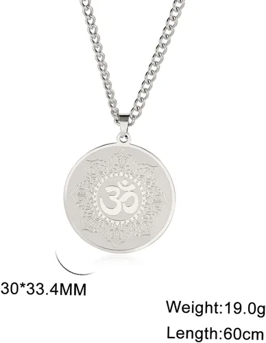 Vista 5 de SIPURIS Collar Om para hombres y mujeres, yoga, loto, flor de la vida, hinduismo, dije de mandala, de acero inoxidable, amuleto espiritual vikingo
