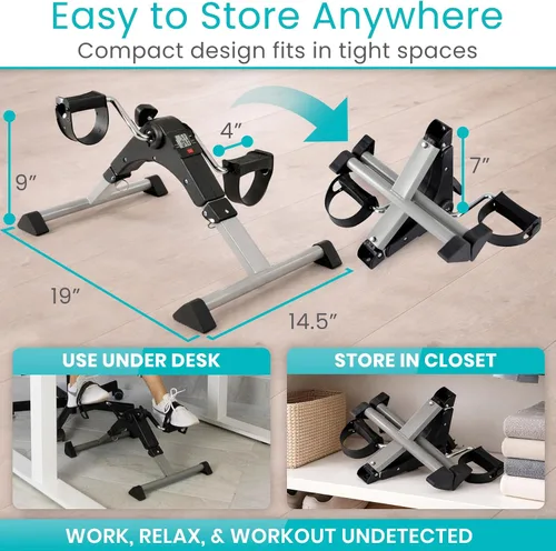 Vista 4 de Vive Folding Pedal Exerciser - Under Desk Exercise Bike for Seniors, Elderly - Sit Down Stationary Peddler Equipment for Arm, Leg, Hand, Foot - Mini