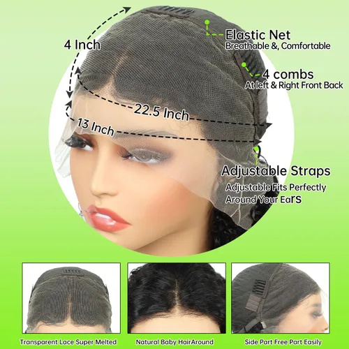 Vista 6 de Pelucas cortas de 10 pulgadas estilo Bob 13x4 con ondas profundas, peluca de pelo humano estilo Bob con encaje frontal HD de 200% de densidad