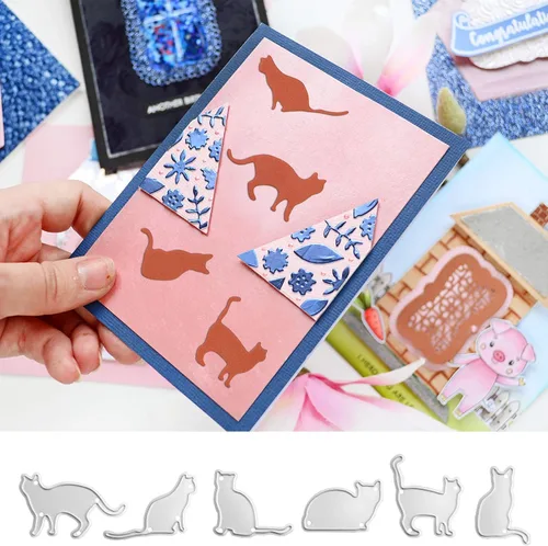 Vista 4 de OOTSR - Juego de 6 troqueles de corte de metal para gatos, diseño de gato, de acero al carbono, para álbumes de fotos, decoración de tarjetas