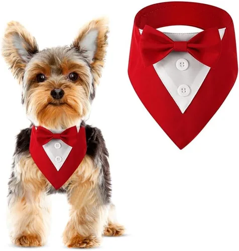 Vista 6 de Bandana de esmoquin, collar ajustable para mascotas con lazo para perros pequeños, medianos y grandes, ropa formal de boda, regalos de cumpleaños