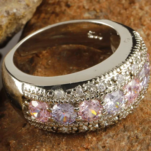 Vista 4 de Anillo de plata de ley 925 con topacio rosa y amatista para mujer