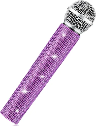 Vista 12 de Sanwuta Micrófono falso con diamantes de imitación brillantes, micrófono de juego de plástico con purpurina para disfraz de fiesta de cosplay