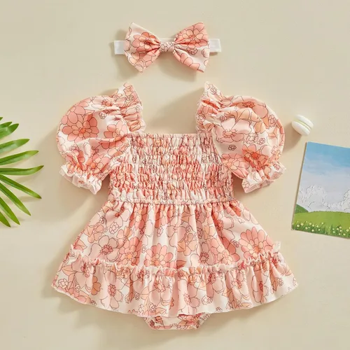 Vista 42 de Mameluco de verano para niña, sin mangas, vintage, con burbujas, vestido de mameluco lindo y diadema