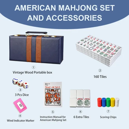 Vista 2 de Travel American Mahjong - Juego de azulejos, funda rígida premium, 166
